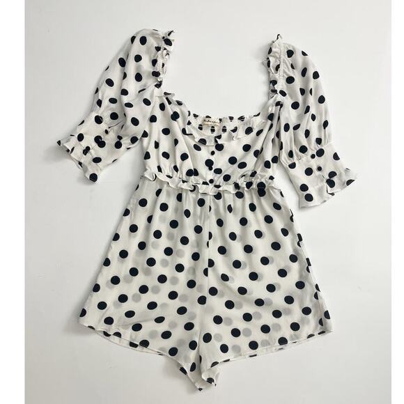 For Love and Lemons Lexington Polka Dot Romper Sz. S Black White Shorts Festival - Picture 2 of 7